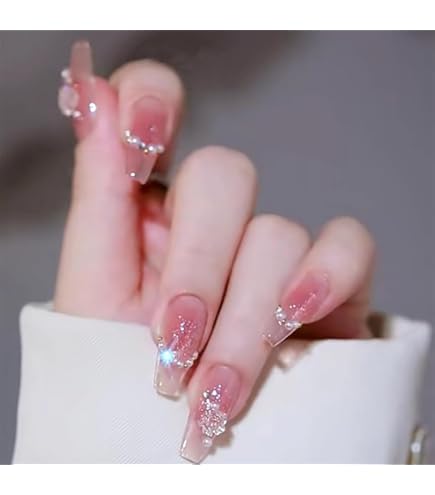 Amazon | 24枚セット ネイルチップ 12別サイズ 中位の長さ 水色うる